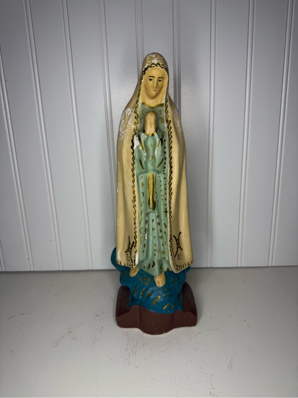 Antique Vintage Virgin Mary Our Lady Lourdes Statue Figurine Chalkware